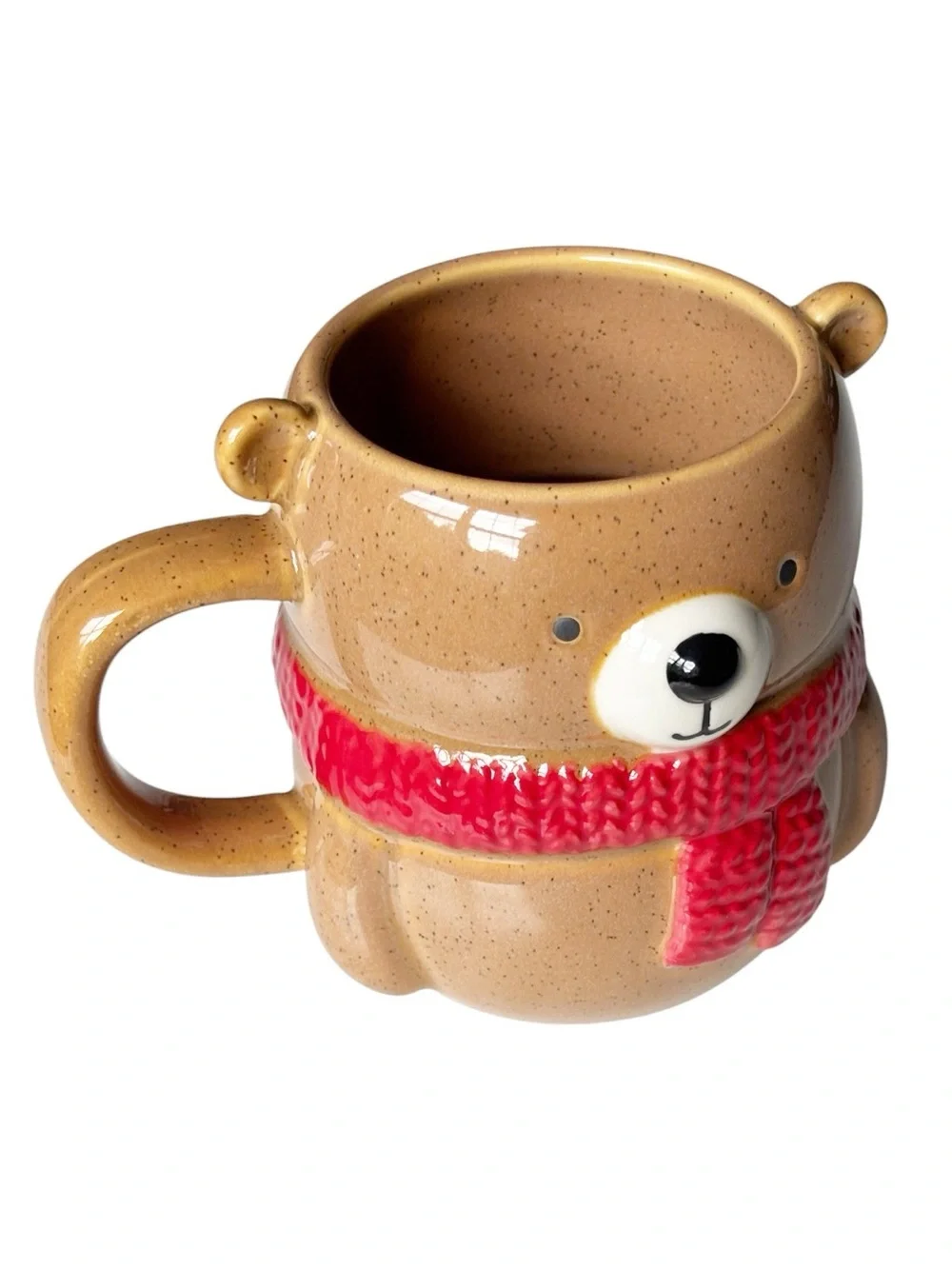 Crate & Barrel Brown Bear Holiday mug glazed ceramic 13 oz.